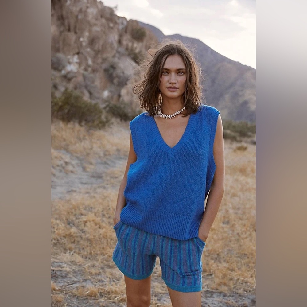 Free People Blue V-Neck Sweater